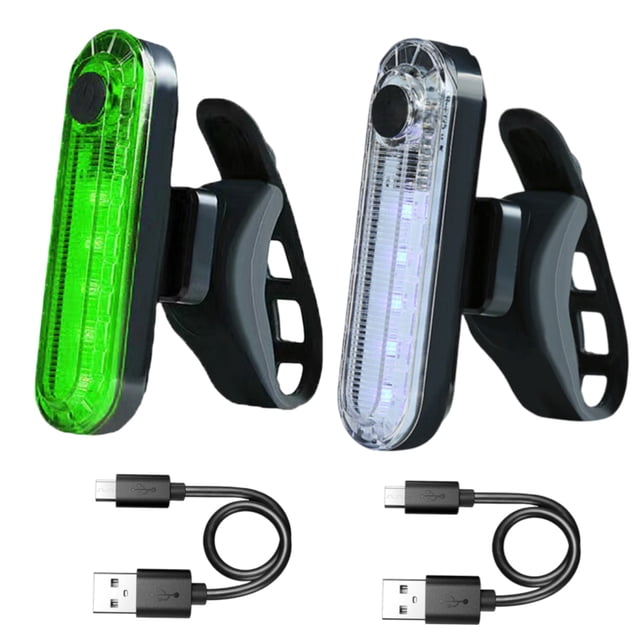 YSTIANN Syzplnwy 2Pcs USB Rechargeable Waterproof LED Bicycle Light Set with Front Headlight and Rear Taillight, Includes 2 Cables(Green, White) WJ94-3884