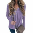 thumbnail image 2 of Womens Waffle Knitted Tops Long Sleeve Oversized Fall Casual V Neck Solid Color Buttons Down Pullover Shirts (Purple 3XL), 2 of 3