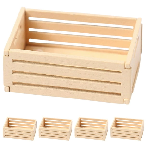 5 mini cajas de madera para casa de muñecas. Cestas pequeñas de madera para guardar comida y bebidas. Accesorios para casa de muñecas.