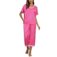 thumbnail image 3 of MINTREUS Women's Pajama Set Short Sleeved V-Neck Pajama Silk 2-Piece Set Capris Women's Satin Pajama Set Casual Clothing, 3 of 7