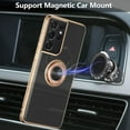 thumbnail image 4 of Electroplated Magnetic Ring Holder Case, 360 Degree with Rotation Metal Finger Ring Holder Magnet Car Holder Soft Silicone Shockproof Cover for Samsung Galaxy S22 Ultra 5G - Black, 4 of 7