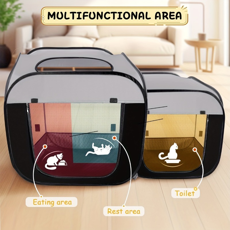 Portable cat fence, trapezoidal design, easy to stand, foldable pet tent for cats and dogs to use indoors and outdoors, cat house and apartment, black