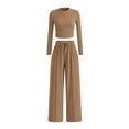 thumbnail image 1 of Conjunto de Mujer PRETTYGARDEN de 2 Piezas: Top Corto y Pantalones de Pierna Ancha Camel Talla L, 1 of 8
