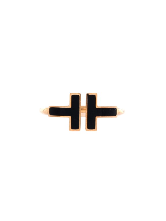 Pre-Owned T Wire Ring 18K Rose Gold with Onyx By Rebag