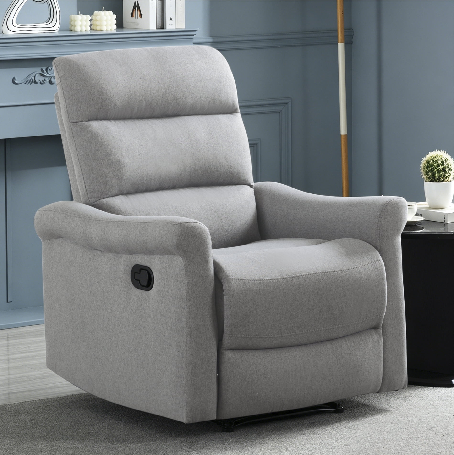 Gewnee 31.89" Manual Recliner Chair, Adjustable Reclining Lounge Chair, Linen Upholstered Wood & Metal Frame Single Sofa Recliner for Living Room, Office, Light Grey