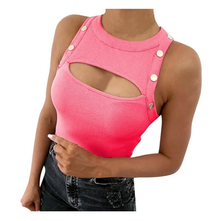 

CYMMPU Women Clothing Women s Streetwear Sleeveless Round Neck Tank Slim Fit Crop Tops Summer Shirts Cami Vest Sexy Bustier Cropped Tank Pink