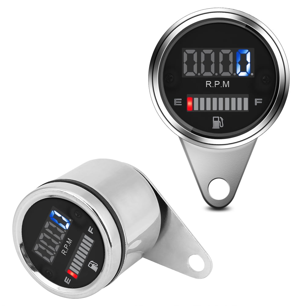 Motorcycle Universal Chrome LED Digital Tachometer Voltmeter Gauge Combo 