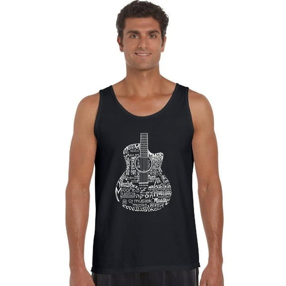 LA Pop Art Men's Word Art Tank Top - Languages Guitar