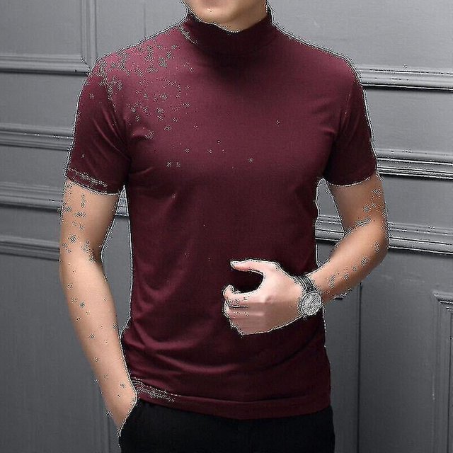 Camiseta informal de moda para hombre, suéter de manga corta con cuello de tortuga, camiseta interior ajustada