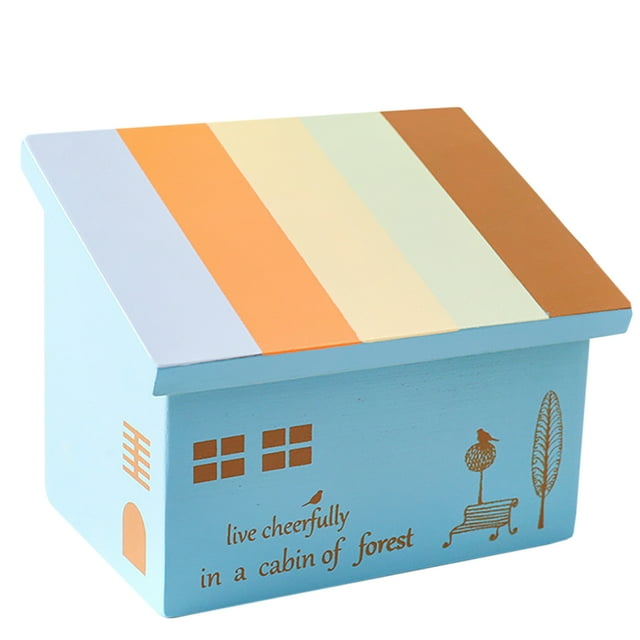 Coofit Desktop Storage Box Creative Wood House Shape Jewelry Organizer for Home Office