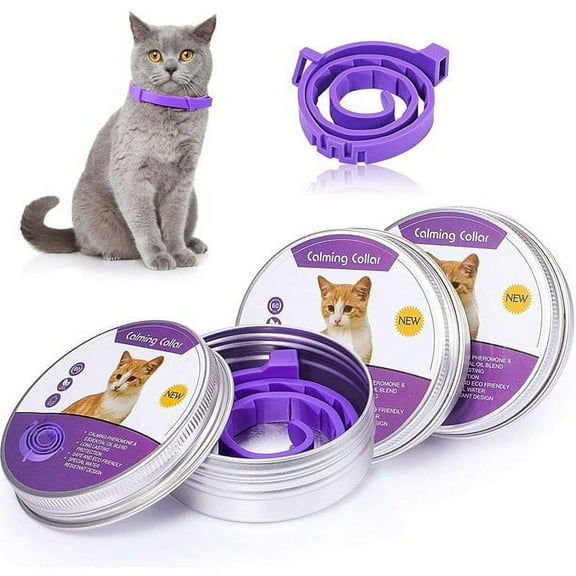 SkyAuks Adjustable Calming Collar for Cats, Lavender Scent, Reduces Stress, Up to 15 Inches, 4 Pack
