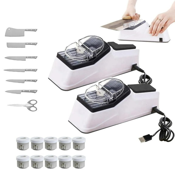 Electric Knife Sharpener, With Replacement Grinding Tools, Double Sided Knife Sharpener, Quick Sharpening & Polishing, Stable Non-slip Base(2PC)