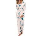 thumbnail image 2 of Unique Bargains Women's Pajama Satin Silky Floral Shirt and Pants 2pcs Sleepwear Sets, 2 of 5