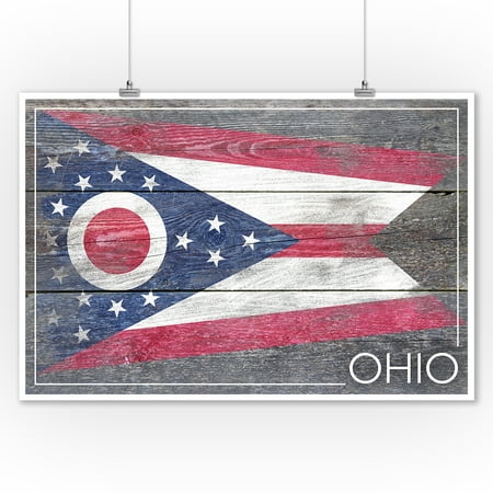 Rustic Ohio State Flag Lantern Press Artwork 9x12 Art Print