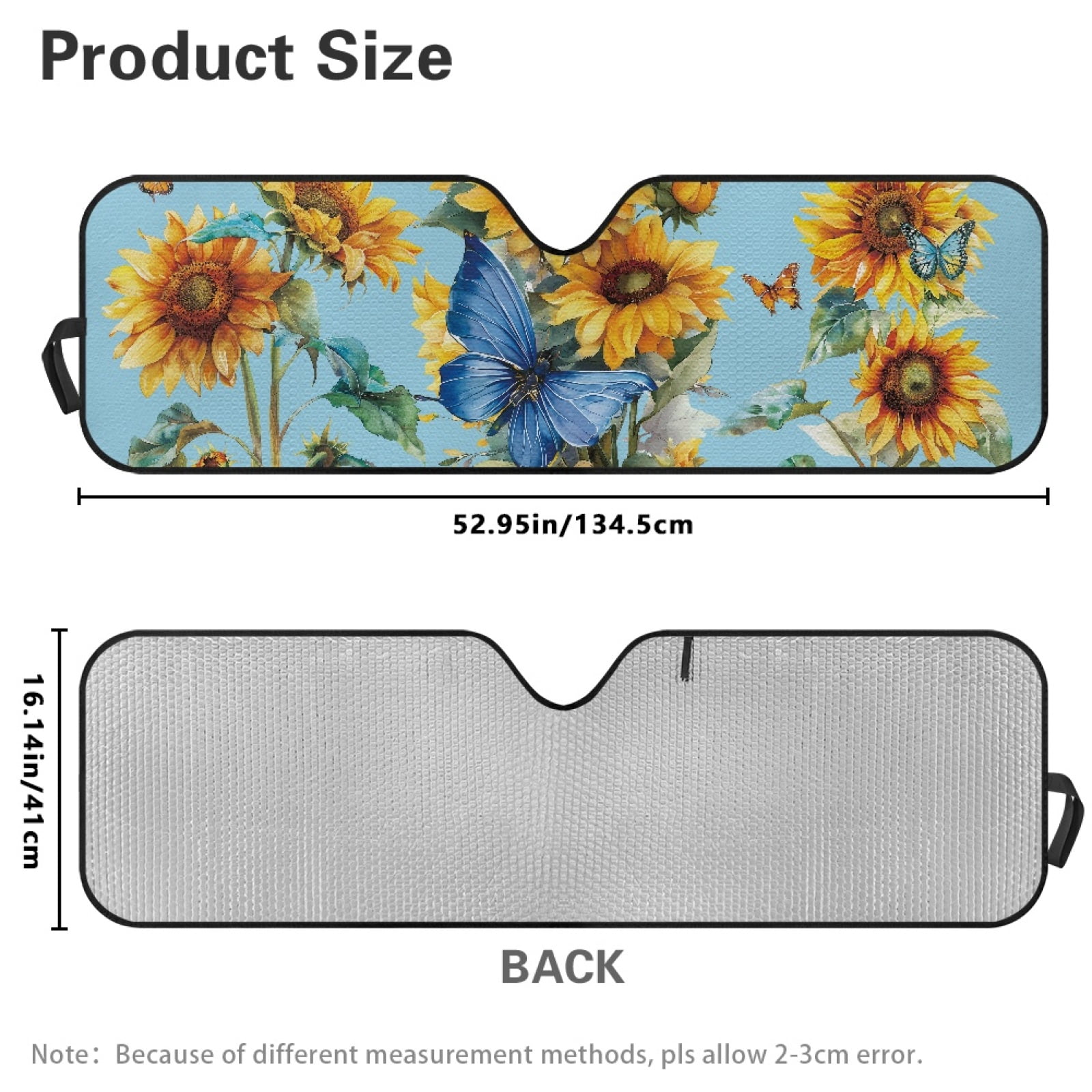 Jeiento Butterfly Sunflower Windshield Sun Shade Compatible with 2007-2024 Wrangler Rubicon Sahara TJ JK JKU 2 & 4 Door Car Sun Shade Sun Visor Protector Keep Your Vehicle Cool