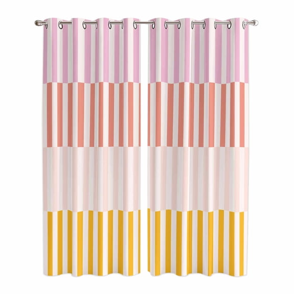Colorful Stripe Kitchen Curtains 84 Inch Length, Modern Pink Red Yellow Vertical Striped Grommet Top Bedroom Living Room Curtains, Light Filtering Cafe Curtain Drapes 2 Panels Set 84''x84''