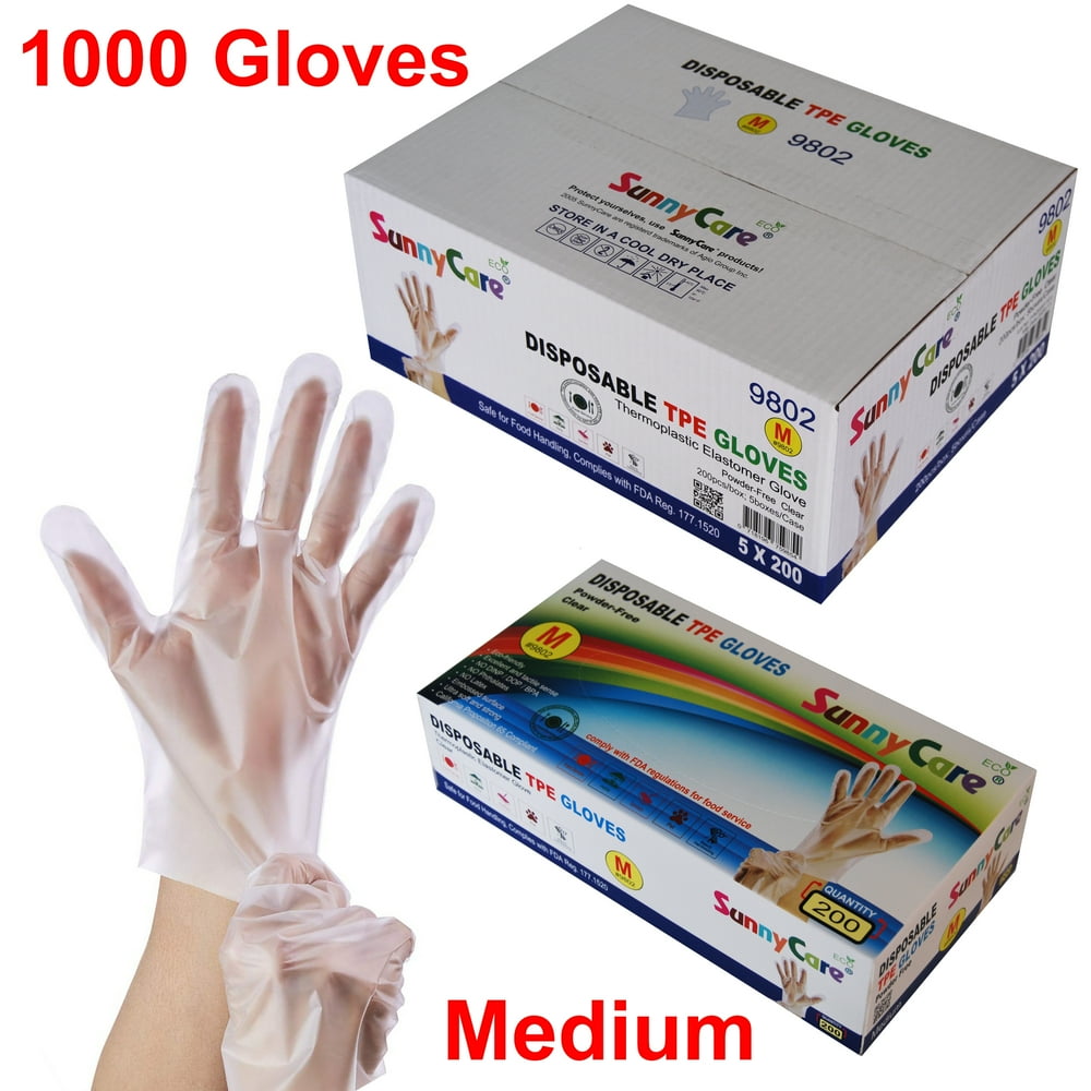 1000 PCS Clear SunnyCare TPE Food Service Gloves, Powder Free (Non