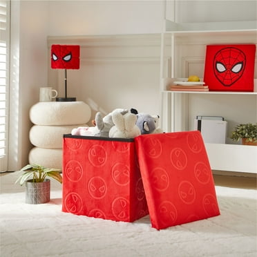 Marvel Spiderman Kids' Embossed Storage Ottoman, Red, 15" x 15" x 15"