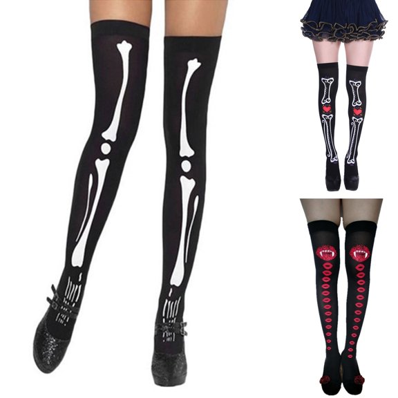 SAZBJOJN Women's Halloween Socks Party Holiday Dress Up Thigh High Socks for Women Soft Stretch Socks Accessory for Halloween Party Daily Wear White One Size