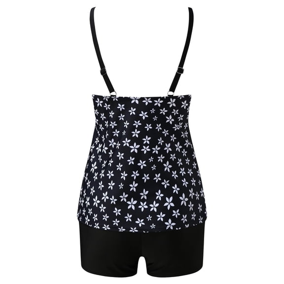 VISALY Print Tankini Set Two Piece Swimsuit with Boyshorts Adjustable Spaghetti Straps Bathing Suit Tank Top with High Waist Boy Shorts Swimwear Tummy Control Blouson Modest Tankini Sets Black L