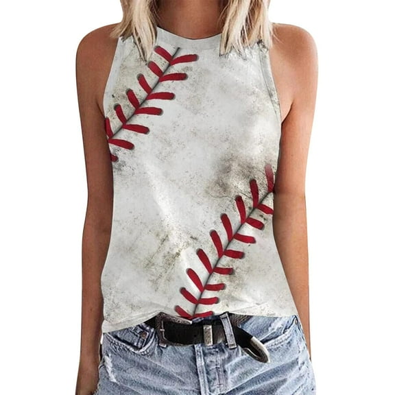 WNEGSTG Women's Baseball Sleeveless T Shirt Round Neck Slim Fit Tank Tops