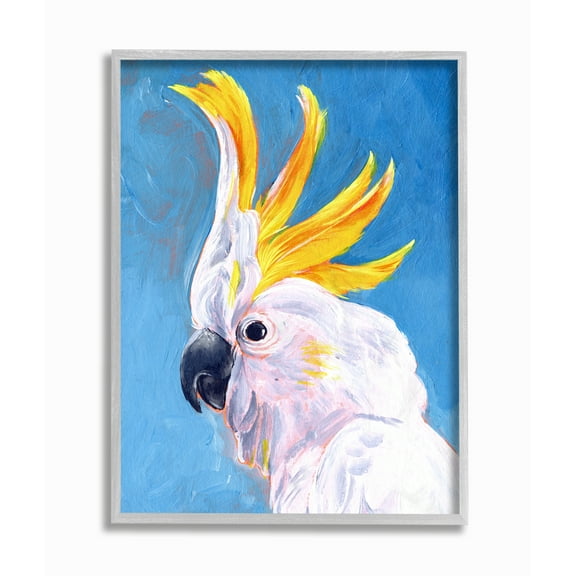 Stupell Industries Parrot Mohawk Blue Yellow Animal Bird Painting Gray Framed Wall Art, 11 x 14, byJennifer Paxton Parker