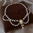 thumbnail image 6 of Tnobhg Women Faux Pearl Necklace Hollow Out Bow Decor Collar Choker Necklace Vintage Baroque Style Double Layers Adjustable Length Luxury Bride Wedding Neck Jewelry, 6 of 7