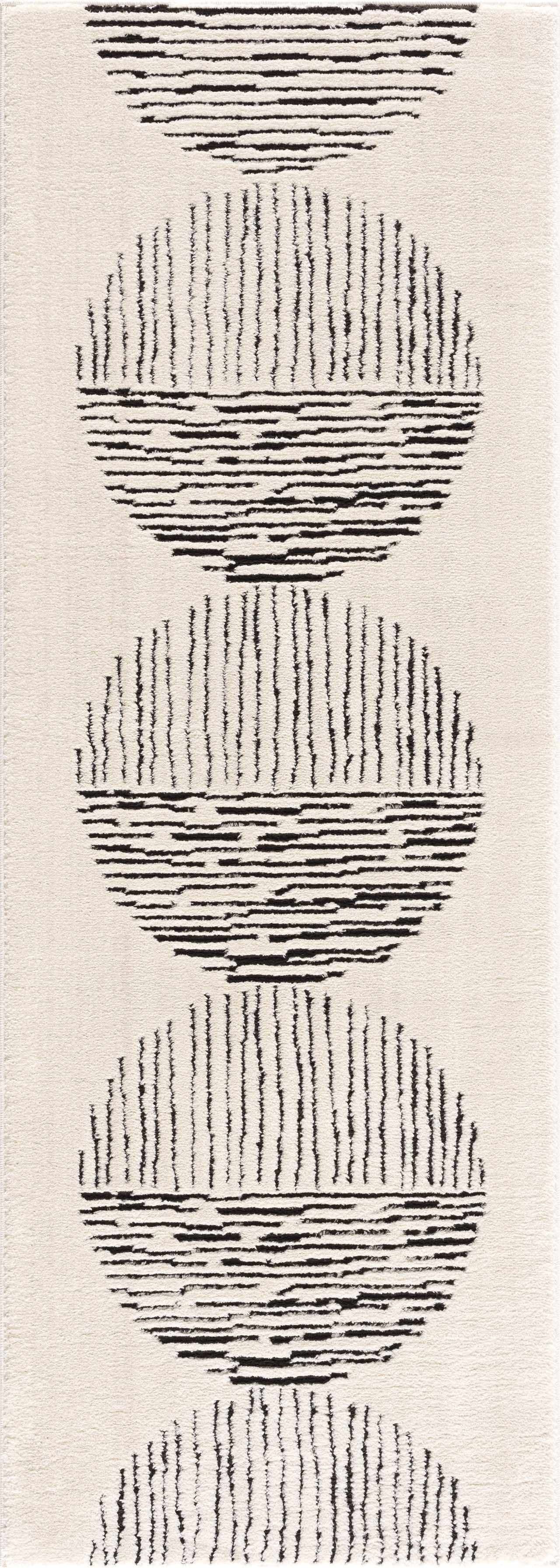 Hauteloom Mahsa Living Room, Bedroom Area Rug - Bohemian Farmhouse Round Pattern - Cream, Black - 7'10" x 10'
