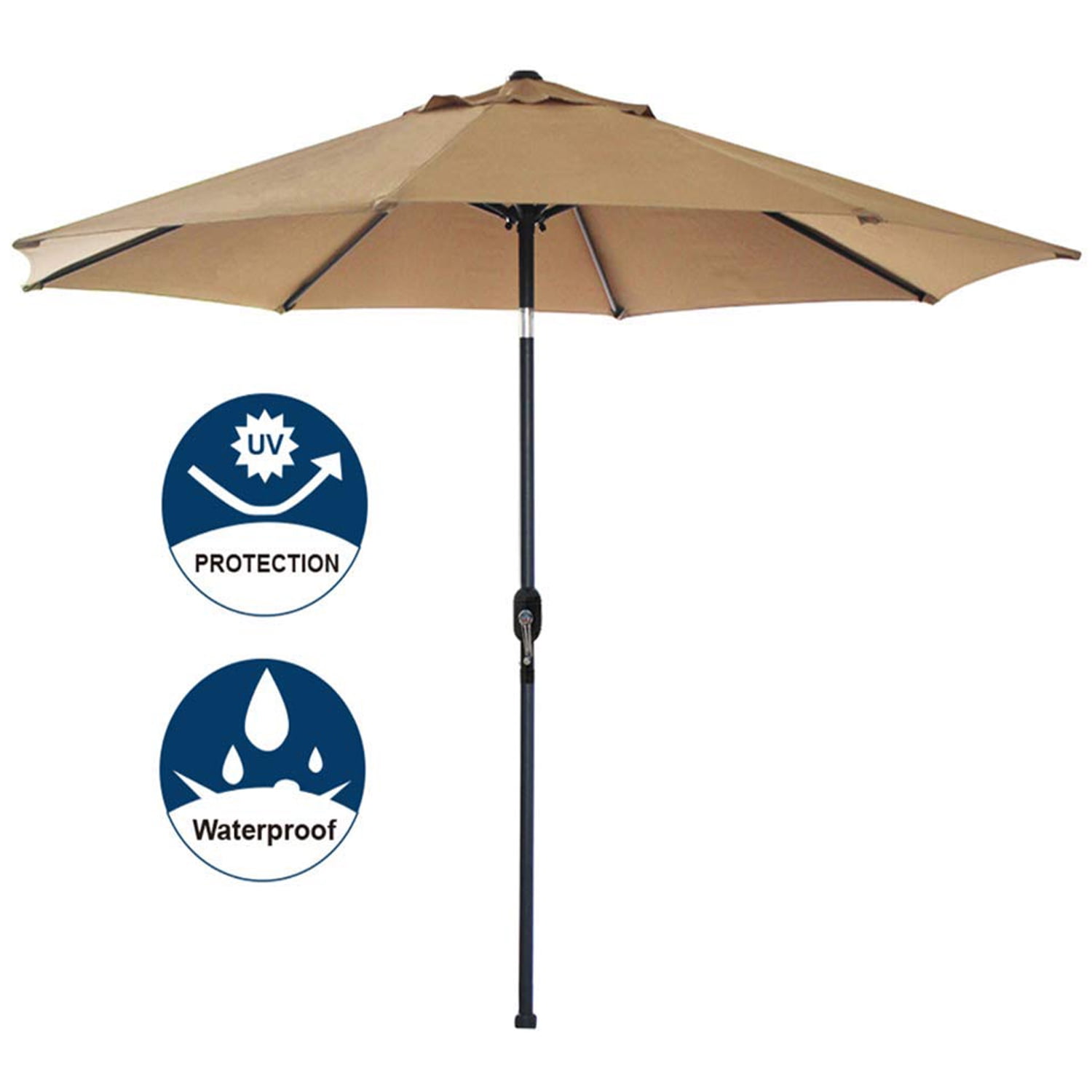 Ktaxon 9 Feet Aluminum Market Umbrella Table Umbrella With Crank And Push Button Tilt For Patio Garden Deck Backyard Pool 8 Steel Ribs Tawny Walmart Com Walmart Com