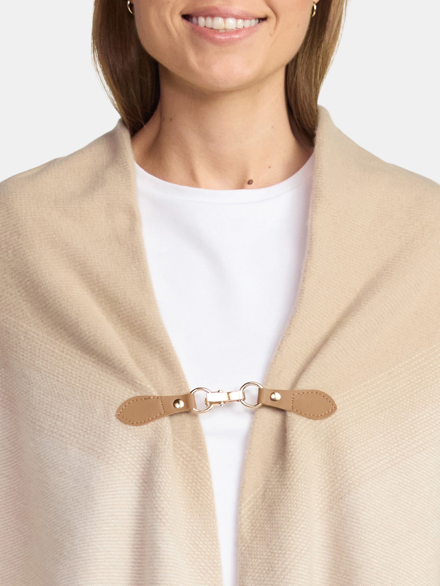 Time and Tru Women's Gradient Weave Toggle Poncho, Tan, Sizes S/M-L/XL
