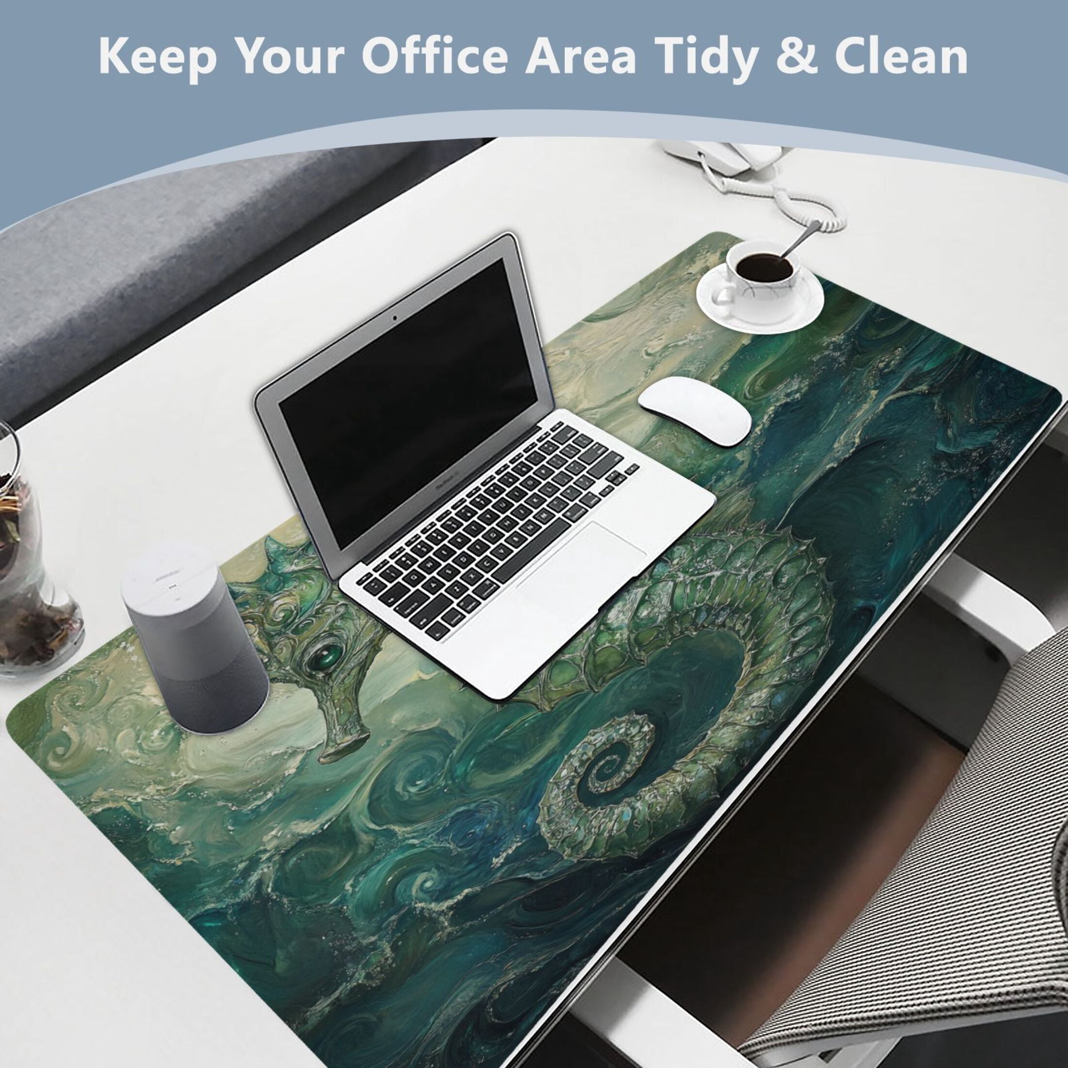 Wobogo Green Seahorse Gaming Mouse Pad Non-slip Leather Desk Mat Water Resist Keyboard Pad for Gamer Office 16.5×35.4in