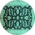 thumbnail image 1 of Ahgly Company Machine Washable Indoor Round Oriental Turquoise Blue Traditional Area Rugs, 6' Round, 1 of 4
