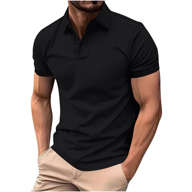 Manga Corta de Verano Tops de Color Sólido Casual Manga Corta Cuello Redondo Doblado Hendidura Superior, Camisa de Fibra de Poliéster para Hombres, Lavado de Manos