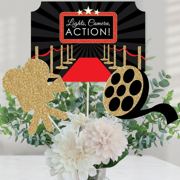 Big Dot of Happiness Red Carpet - Movie Night Party Centerpiece Sticks - Table Toppers - Set of 15