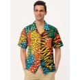 thumbnail image 3 of Lars Amadeus Camisas de retazos con botones de manga corta con estampado de leopardo de verano para hombre Multicolor L, 3 of 6