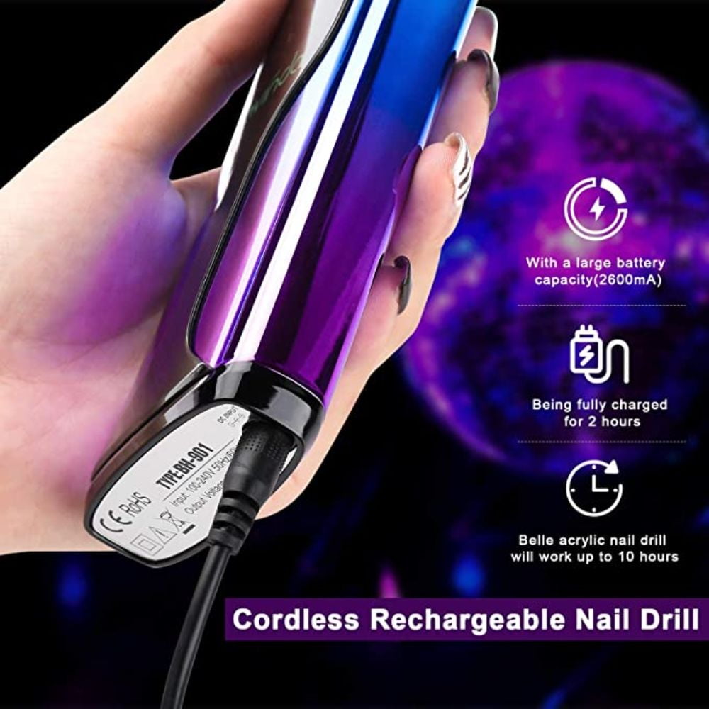 Lavinda Portable Professional Nail Drill Machine, Cordless 35,000RPM with Protective Case