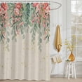 thumbnail image 3 of Shower Curtain Pink Rose Green Eucalyptus Leaves Shower Curtains for Bathroom Decor, Waterproof Polyester Shower Curtain Set with Hooks, Small Stall Size 36" x 72" Linen Texture, 3 of 9