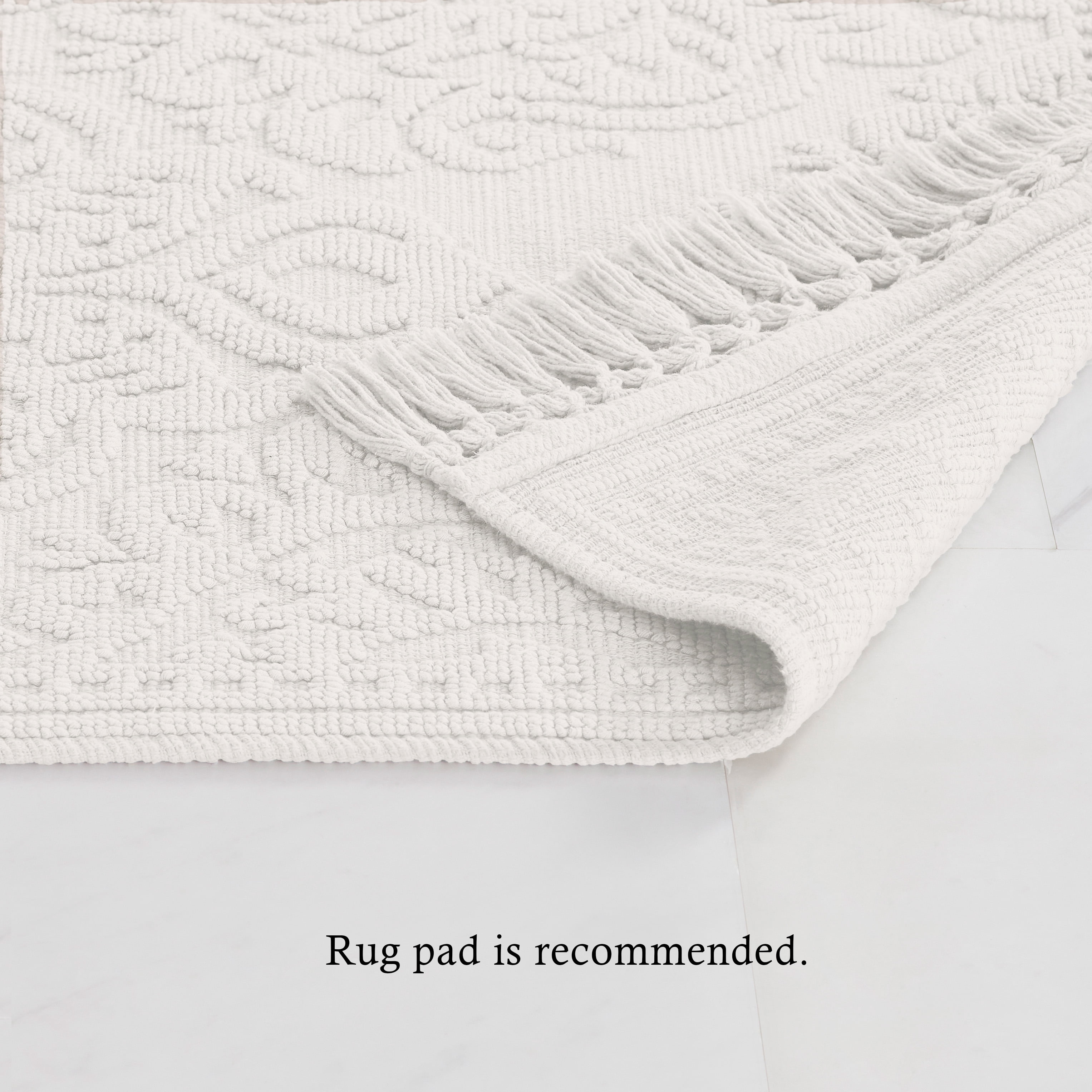 Jean Pierre Ricardo Cotton Fringe 21 x 34 in. Bath Rug, White