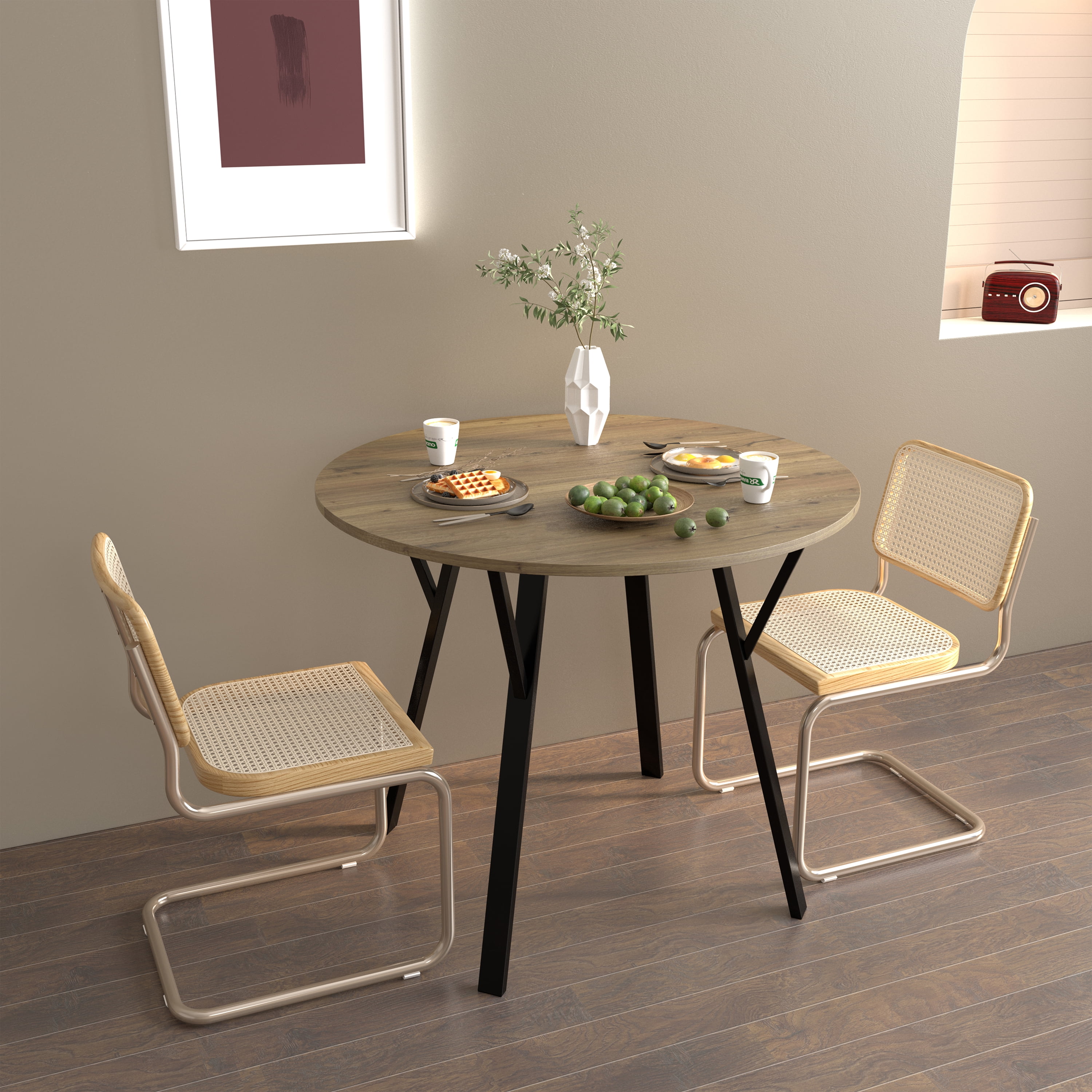 Miniyam Round Dining Table for 4, 35.4" Small Kitchen Table with Wood Top and Metal Legs