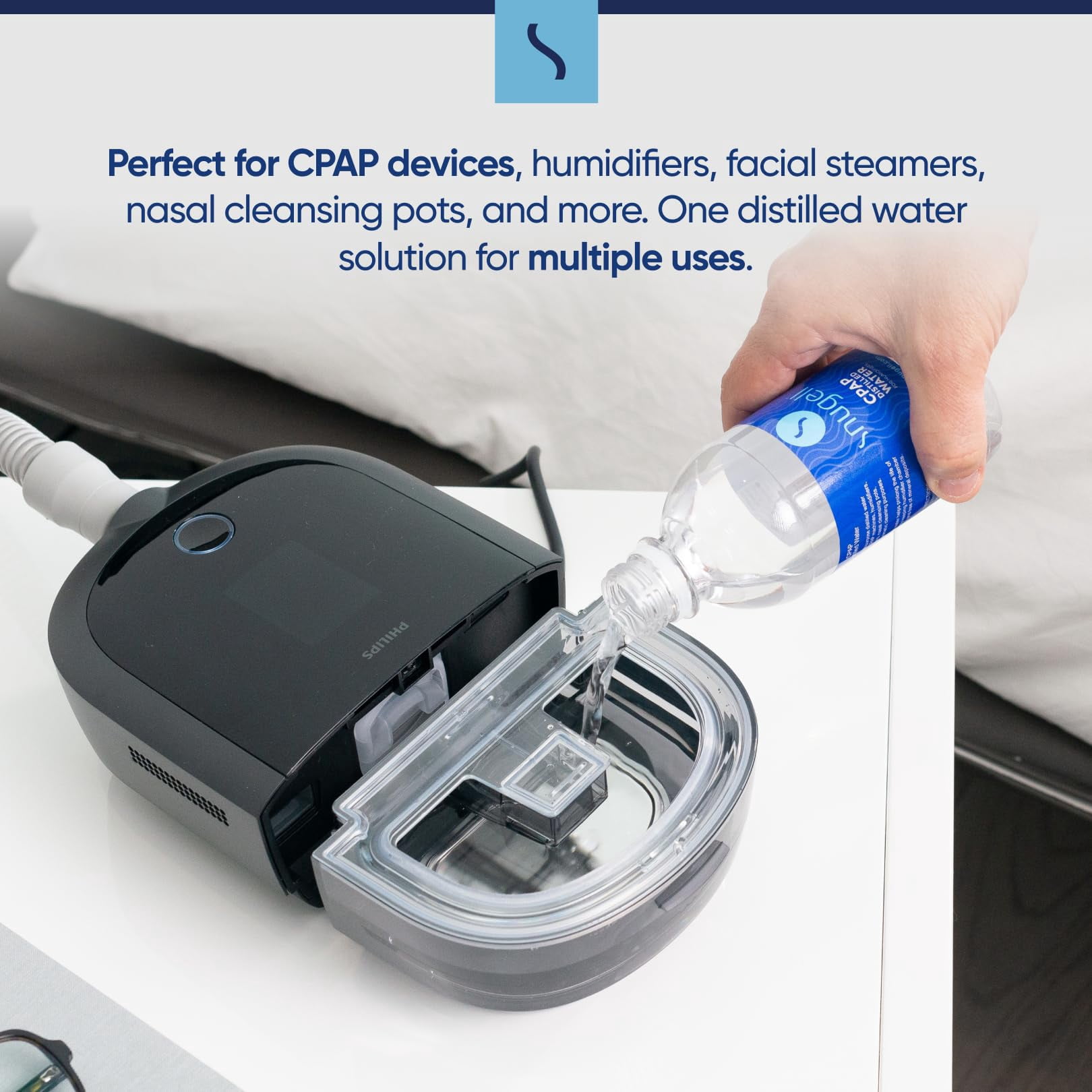 Distilled Water for CPAP Machines by Snugell (8-Pack, 12 oz) – Up to 12 Days Supply – Compact, Travel-Friendly, Clean and Multi-Use