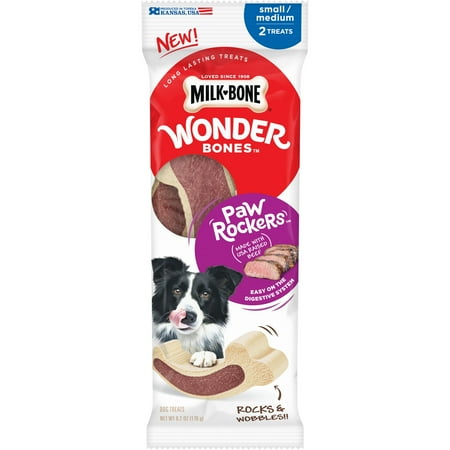 - Milk-Bone Wonder Bones Paw Rockers with Real Beef, Long Lasting Dog Treats, Small-Medium, 6.2 Ounces