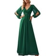 thumbnail image 2 of Lolmot Womens Elegant Sexy V-Neck Long Sleeve Chiffon Dress Grecian Flowy Wrap Maxi Evening Dress Party Dress, 2 of 5
