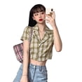 thumbnail image 1 of Camisa de mujer Summer Plaid Manga corta Botón Chaqueta Coat para niñas, Verde Yuarrent AP001451-05B, 1 of 7