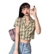 thumbnail image 1 of Camisa de mujer Summer Plaid Manga corta Botón Chaqueta Coat para niñas, Verde Vogacara AP001451-05B, 1 of 7
