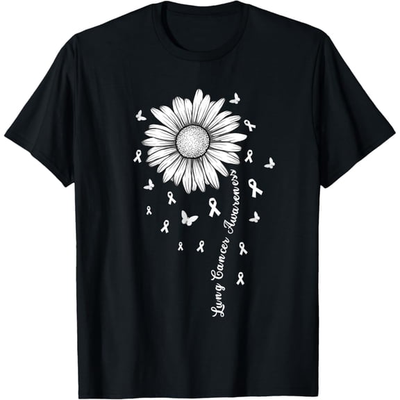 Support Lung Cancer Awareness Month White Ribbon Flower T-Shirt, F1021