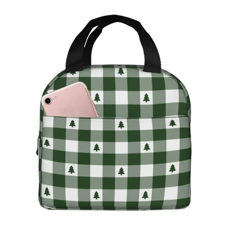 Insulated Lunch Bag for Women Men - Green White Christmas Tree Leakproof Cooler Lunch Box for Women Men  Lunch Tote Bags for Work School Picnic Travel
