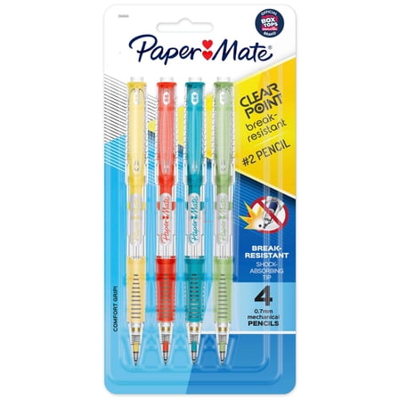 Paper Mate Clearpoint Mechanical Pencils, HB #2 (0.7mm), Assorted Barrels, 4 Count