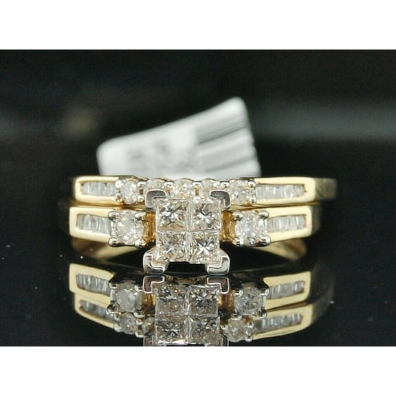 JFL Diamonds & Timepieces 10K Yellow Gold Princess Cut Diamond Engagement Wedding Ring Set