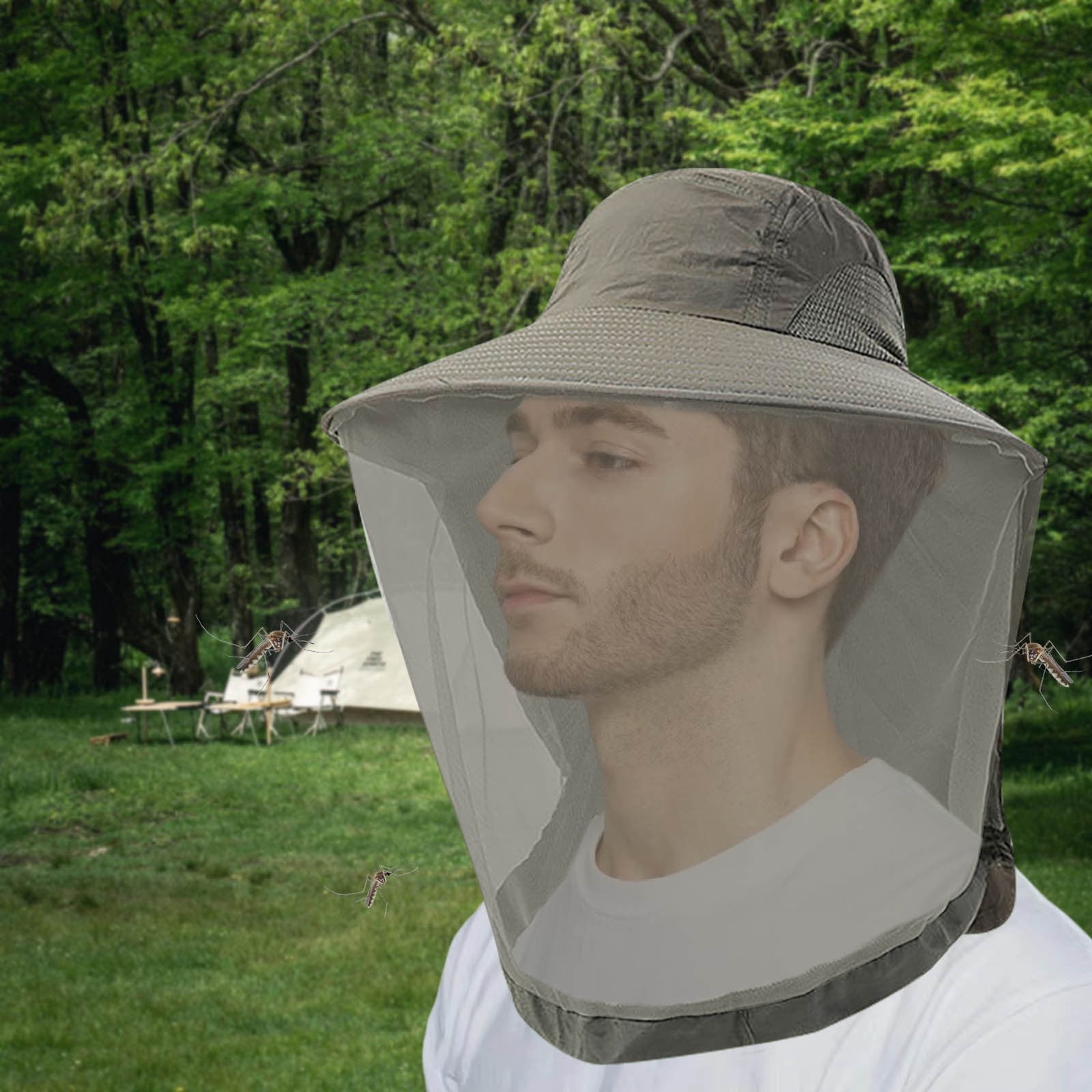 Cadorn 1 PCS Bee Veil Hat GL017 Army Green, Mosquito Proof Protective Head Net with Wide Brim for Outdoor Gardening Beekeeping Camping Activities