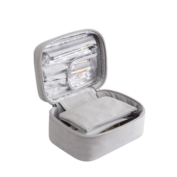 Portable Travel Makeup Bag, Adjustable Dividers, Detachable Clutch, White